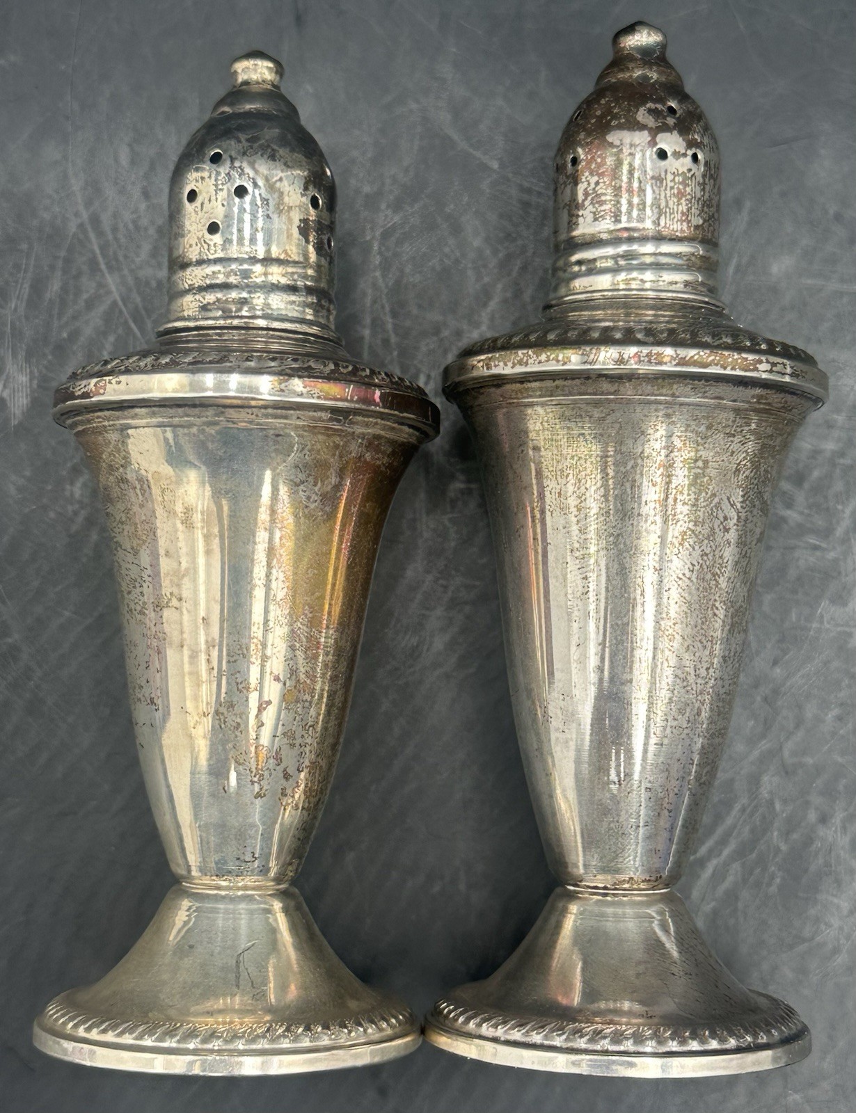 Duchin Creation Salt & Pepper Shakers Weighted Sterling Silver Over Glass