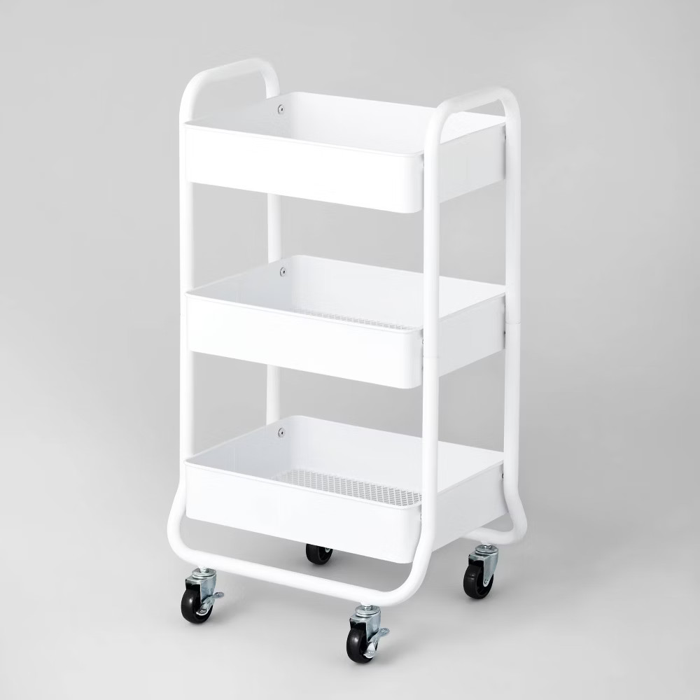 3 Tier Metal Utility Cart White - Brightroom: Rolling Storage Trolley with
