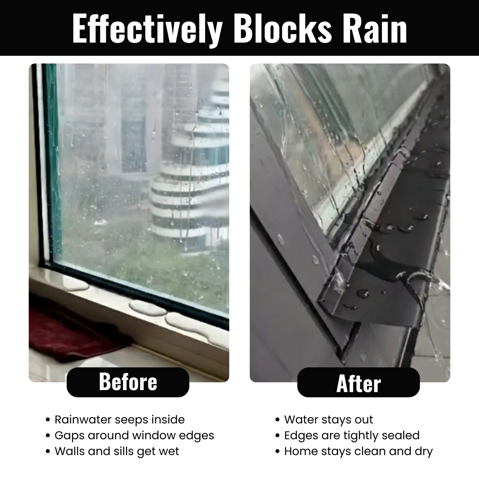 Waterproof Window Weather Bar-Self-Adhesive 135° Angle Seal for Rain Protection