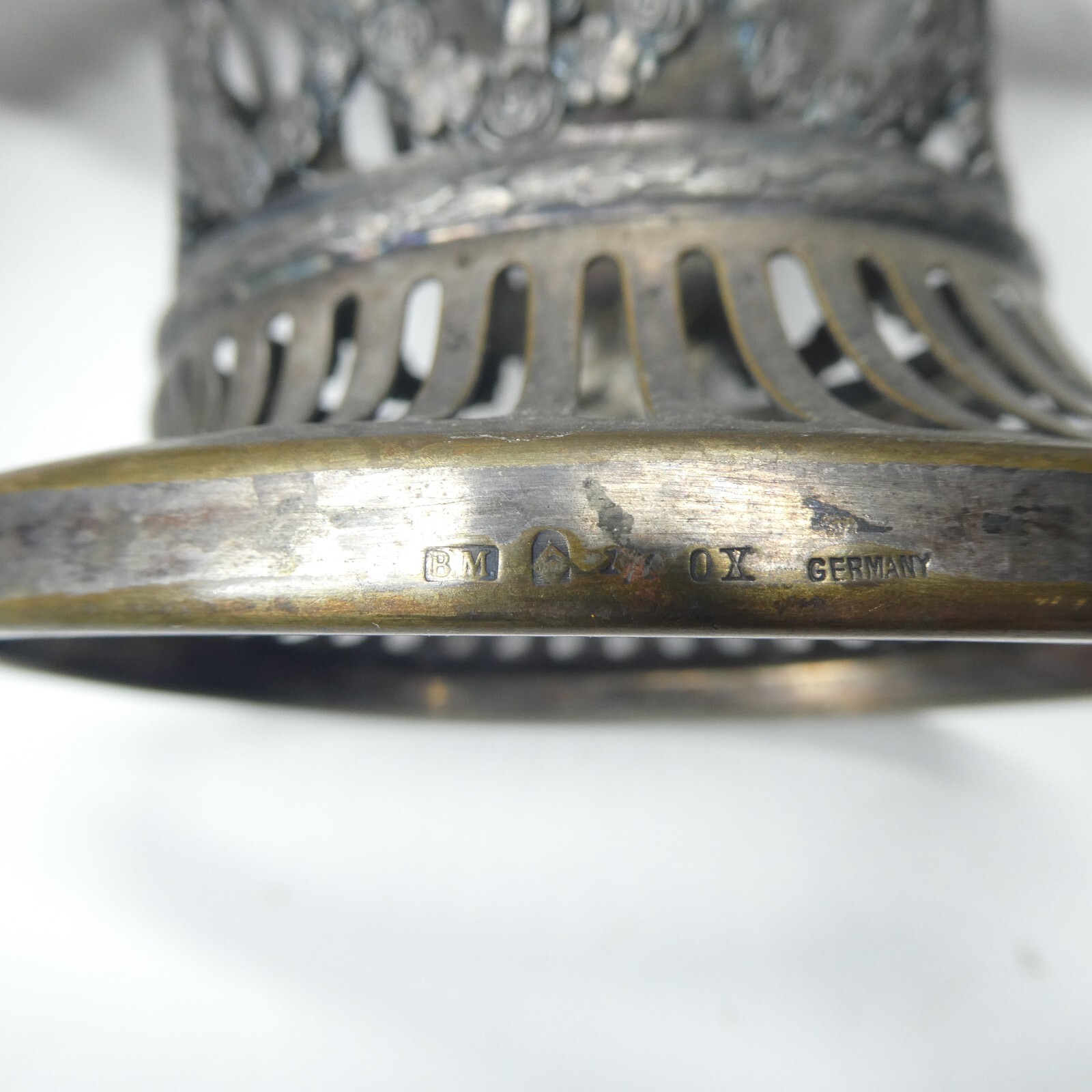 German Silver Pierced Bride’s Basket B.M. Germany Hallmarked Antique Art Nouveau