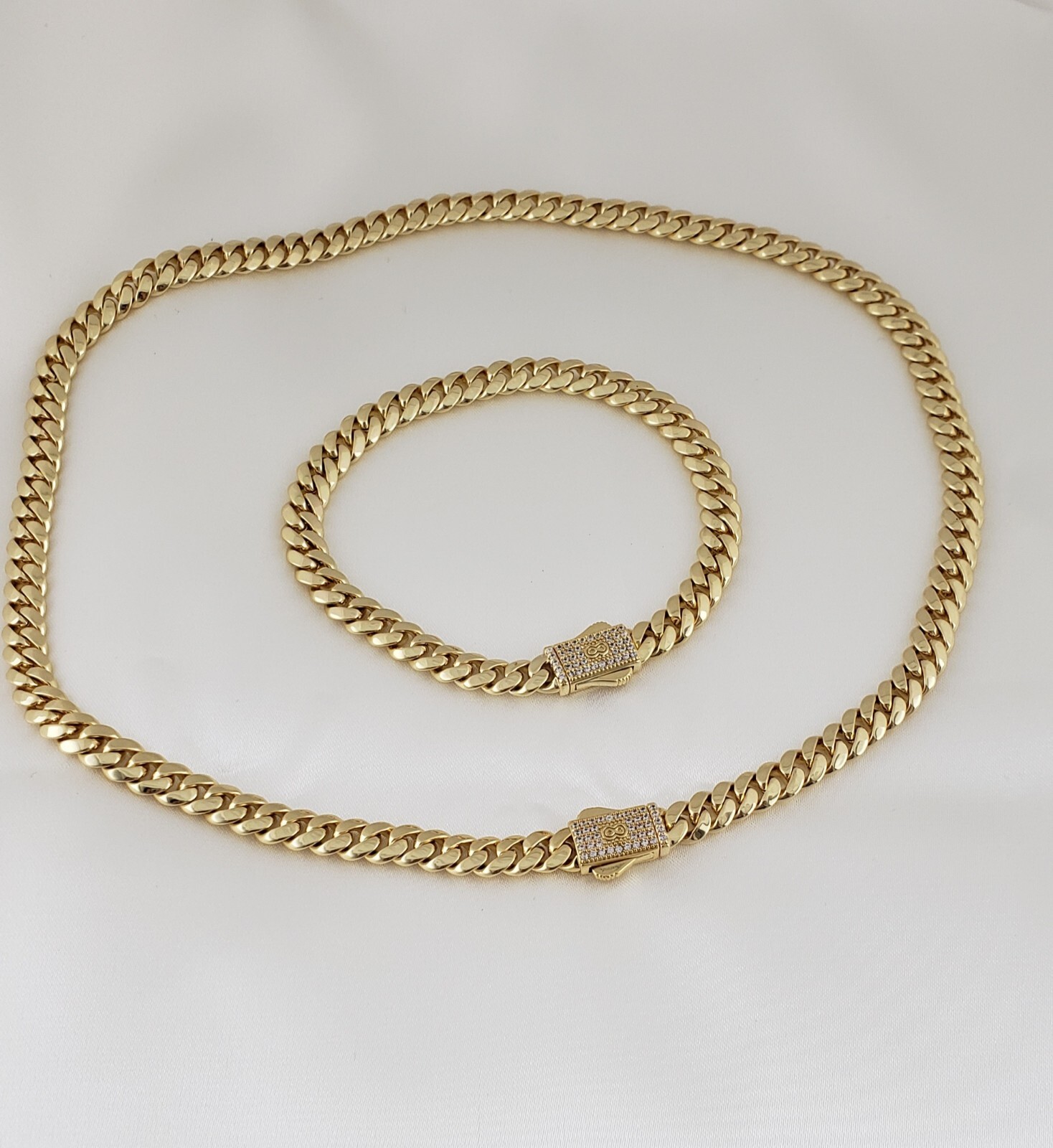 Women Men 14K Gold Plated Cz Cuban Choker Chain Necklace And Bracelet Set