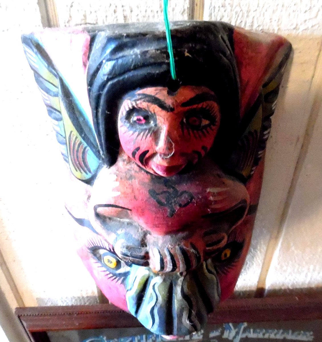 VINTAGE HAND CARVED & PAINTED GUERRERO MEXICO NAHUA WOOD FOLK ART MASK #2