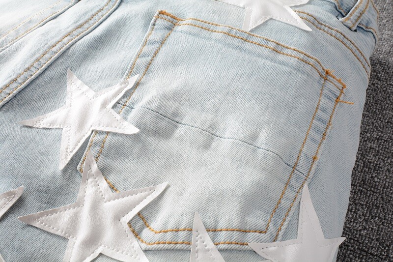 STAR PU Patchwork Men's Ripped Skinny Stretch Denim Jeans