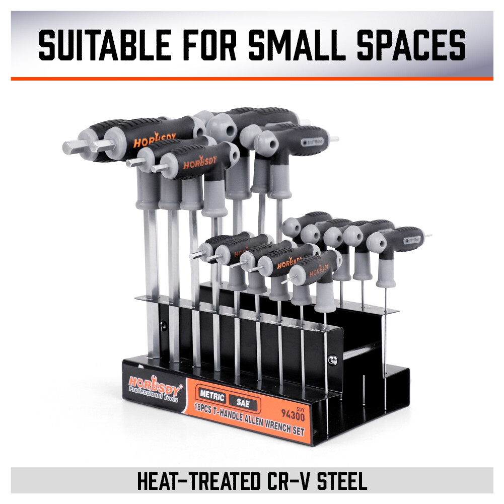 SAE & Metric T Handle Allen Wrench Ball End Hex Key Set w/Storage Stand Long Arm