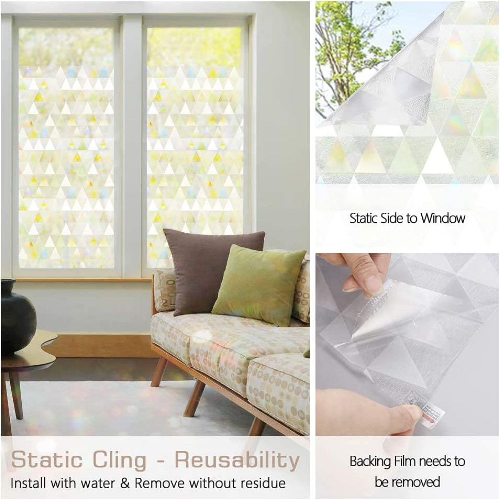 rabbitgoo 3D Privacy Window Film Stained Glass Decorative Rainbow Cling Sticker