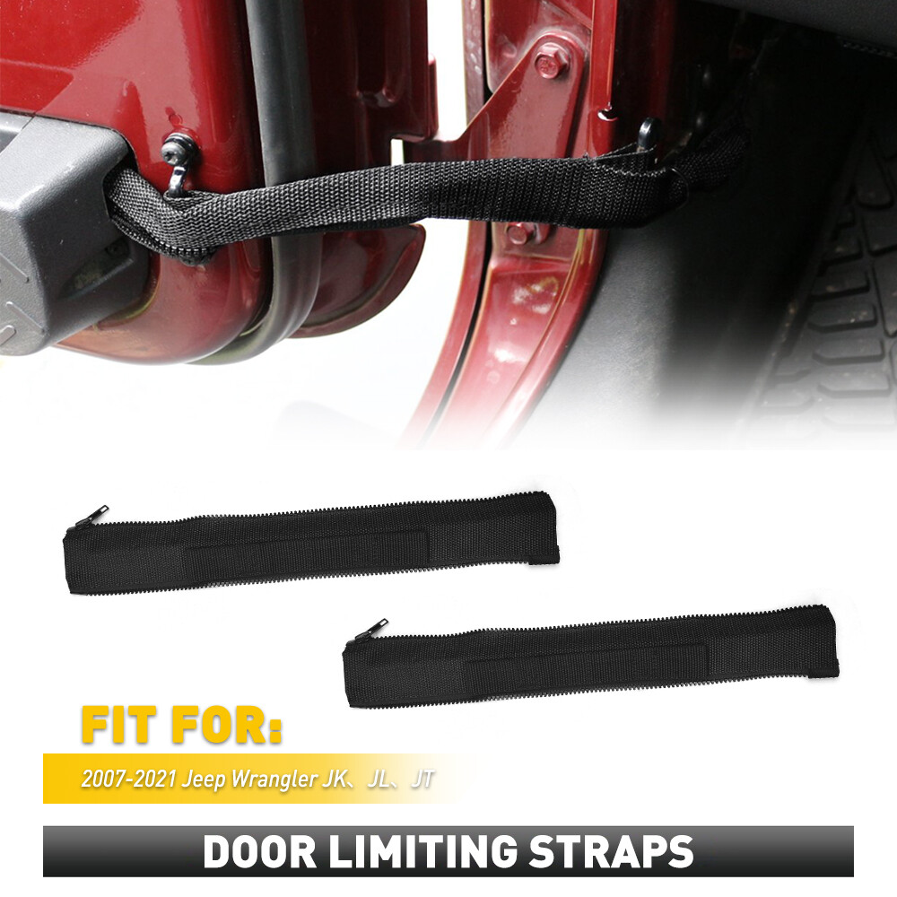 Door Limiting Straps for Jeep JK Wrangler JKU Door Strap with Zipper Black 2Pcs