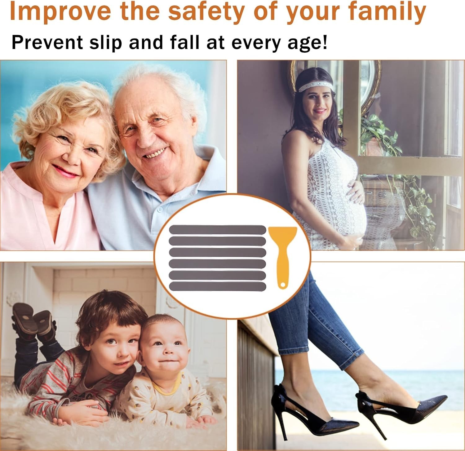 Anti-Slip Adhesive Strips for Bathtubs - 30 PCS Safety Stickers with Scraper