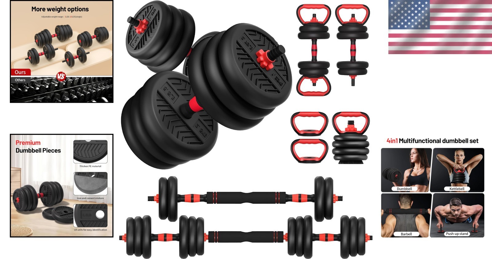 Space-Efficient 4-in-1 Adjustable Dumbbell Set (20-80lbs) - Ideal for Home Use