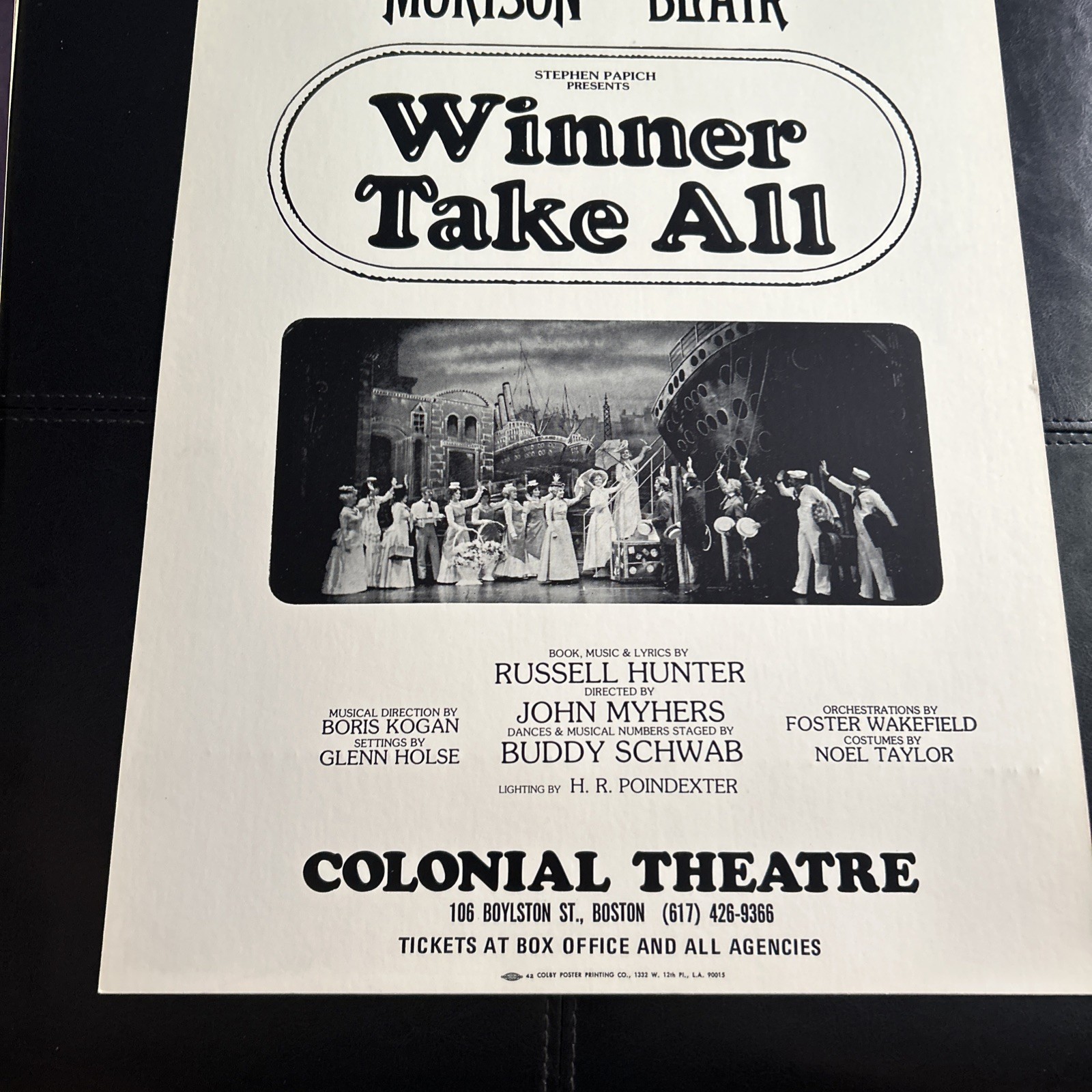 Theatre Window Card Poster Winner Take All Colonial Theatre Boston 1976