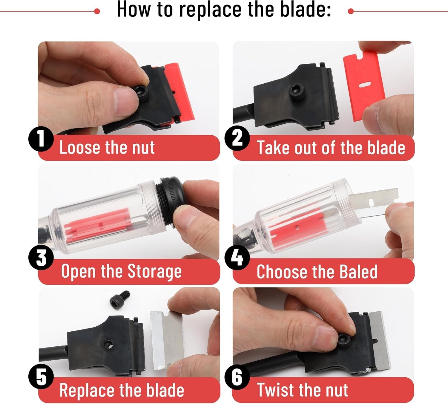 Long Handle 11" Razor Blade Scraper 3 Metal 3 Polastic Blades Tool Window Glass