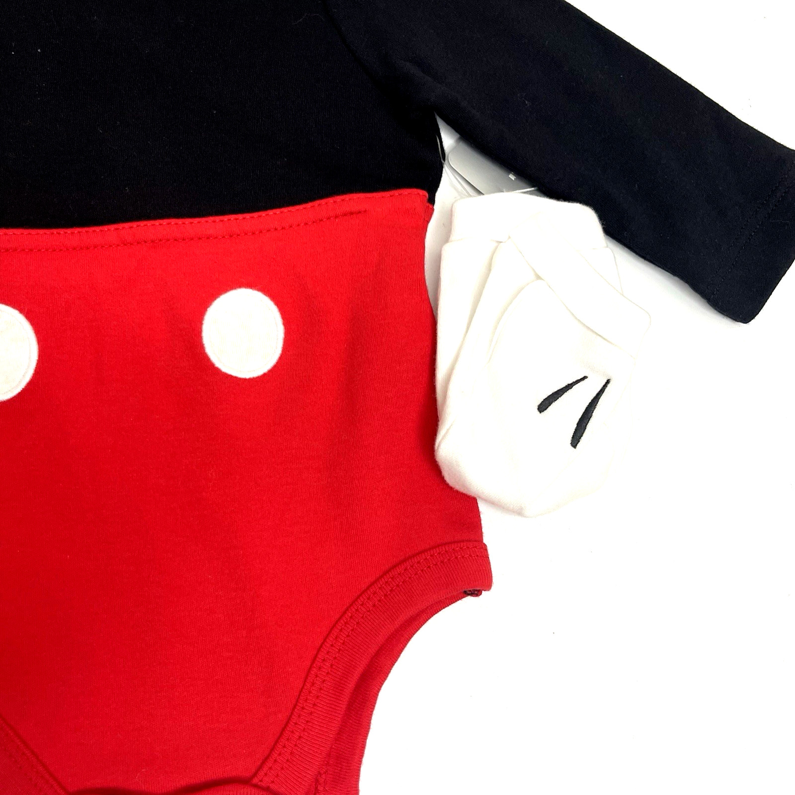 Disney Store Mickey Mouse Costume Pin Down Bodysuit Set Black Red Baby 6-9M NWT