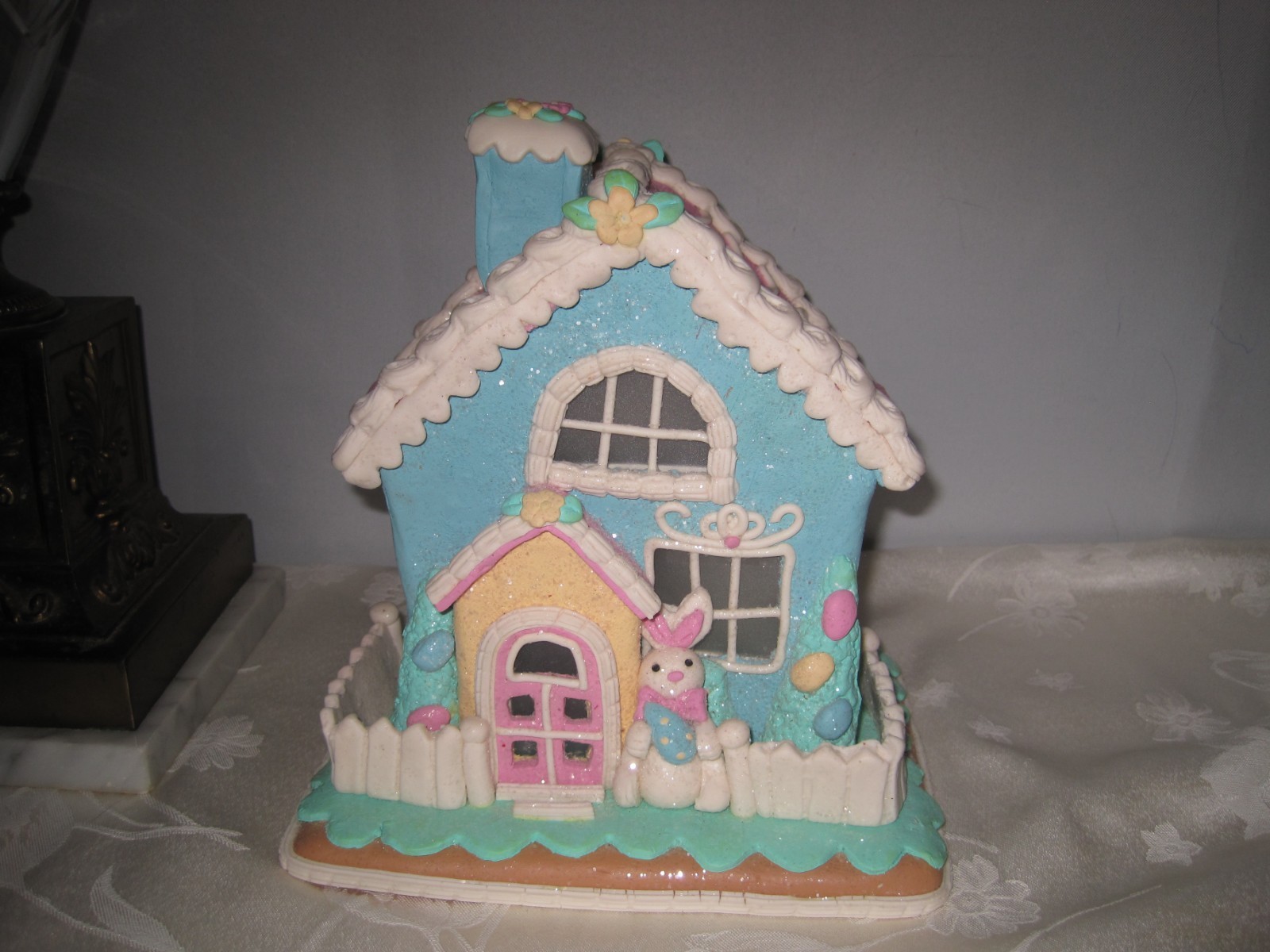 Cupcakes & Cashmere SUGARED Pastel Easter light up Gingerbread House Bunny