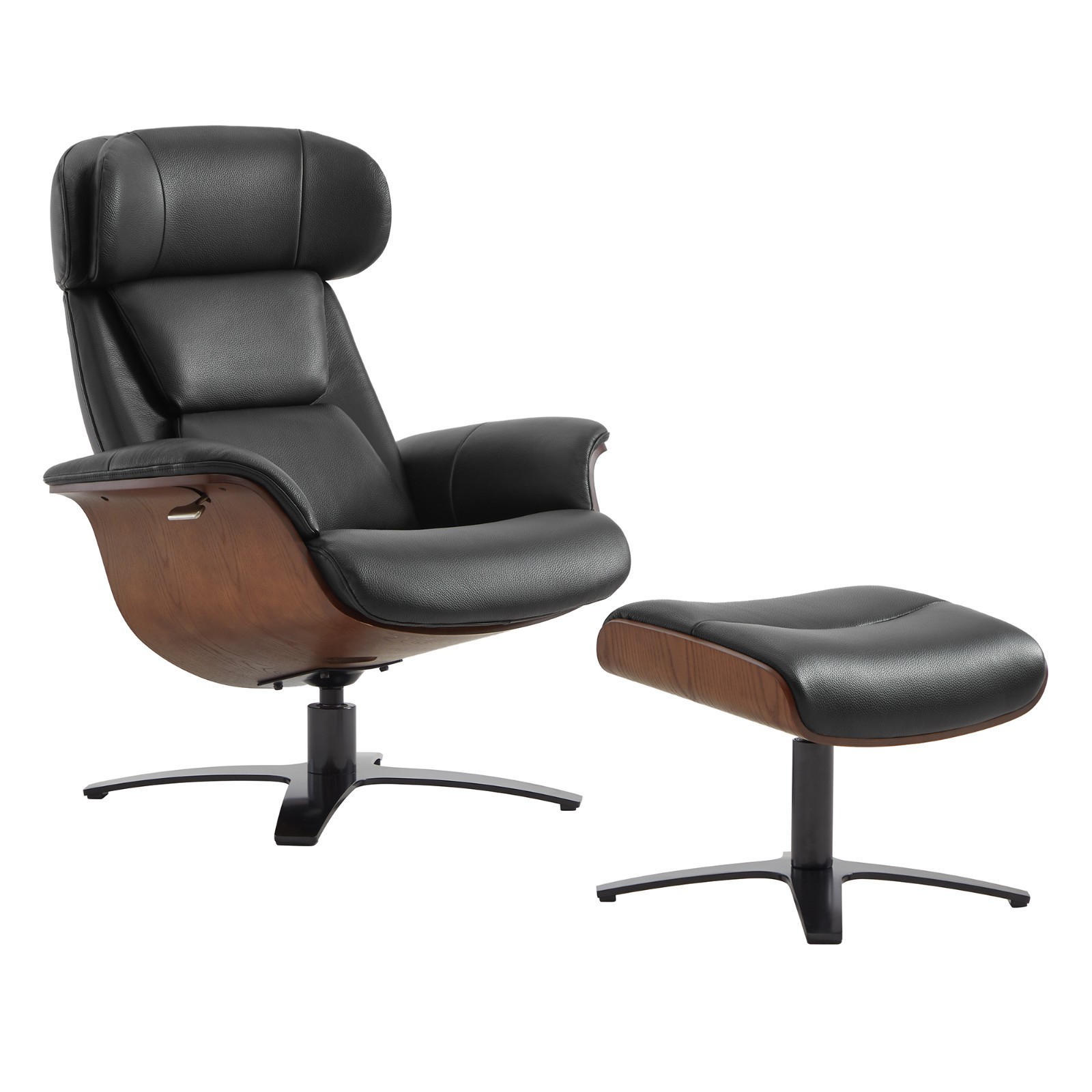 CHITA Genuine Leather Reclining SwivelChair with Adjustable Headrest and Ottoman