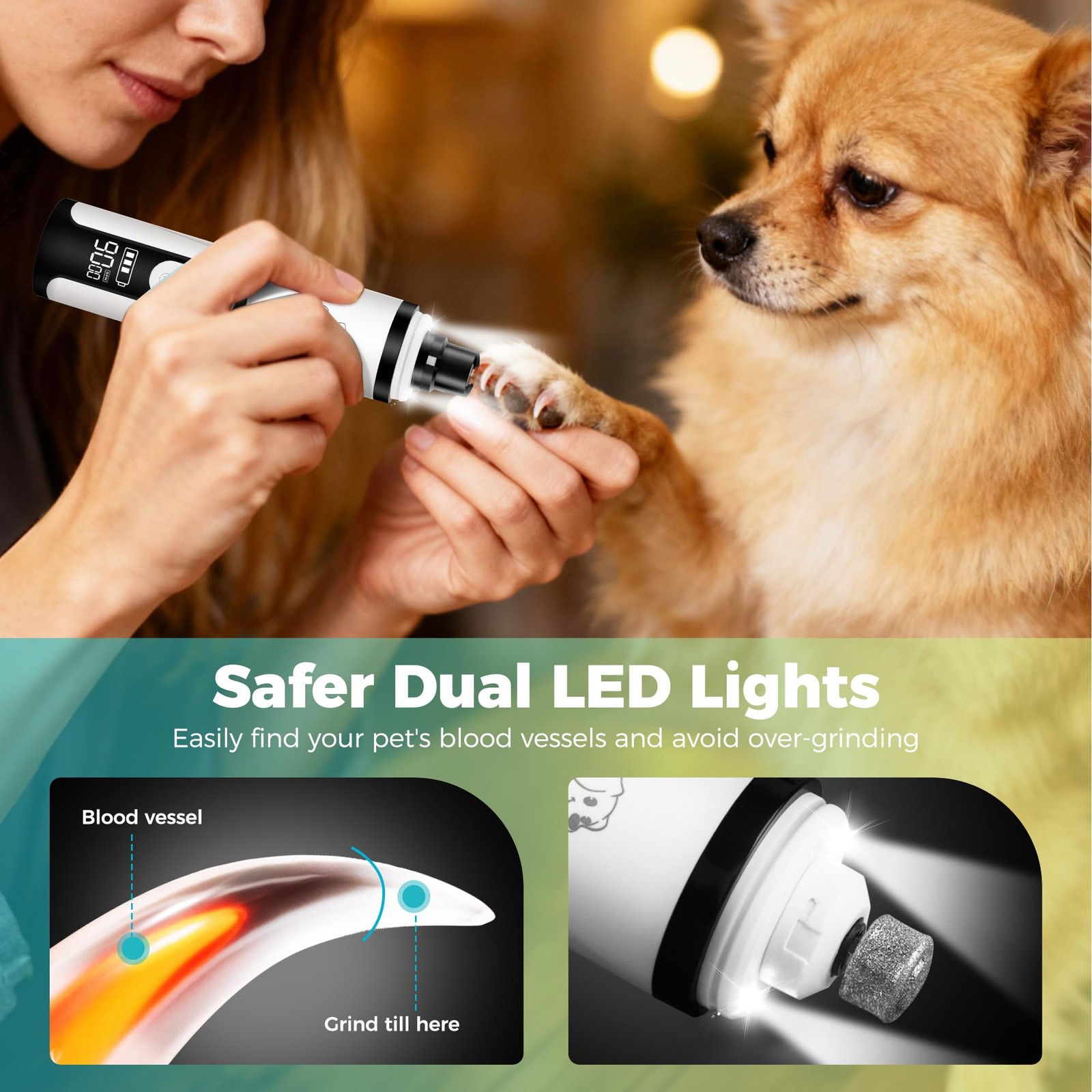 Upgraded Silent Dog Nail Grinder, Cordless Grooming Pro Nail Grinder with 3 A...