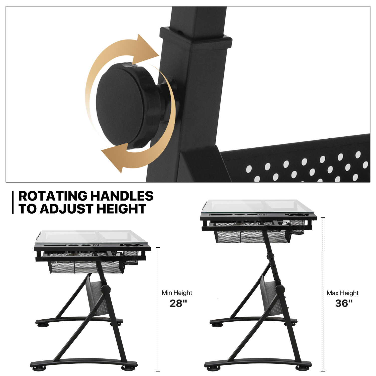Drafting Table Adjustable Tempered Glass Art Craft Drawing Work Station w/Stool