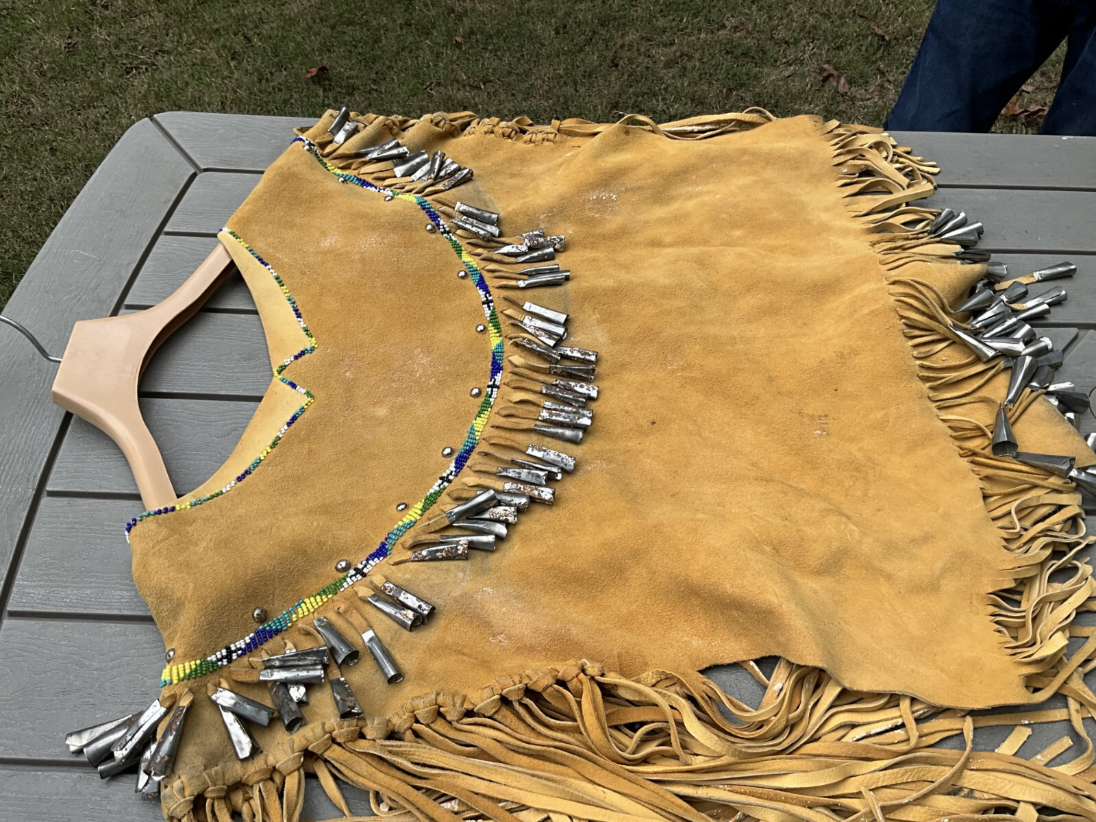 Vintage? Native American Apache Beaded Leather Dress With Tin Cones # 2