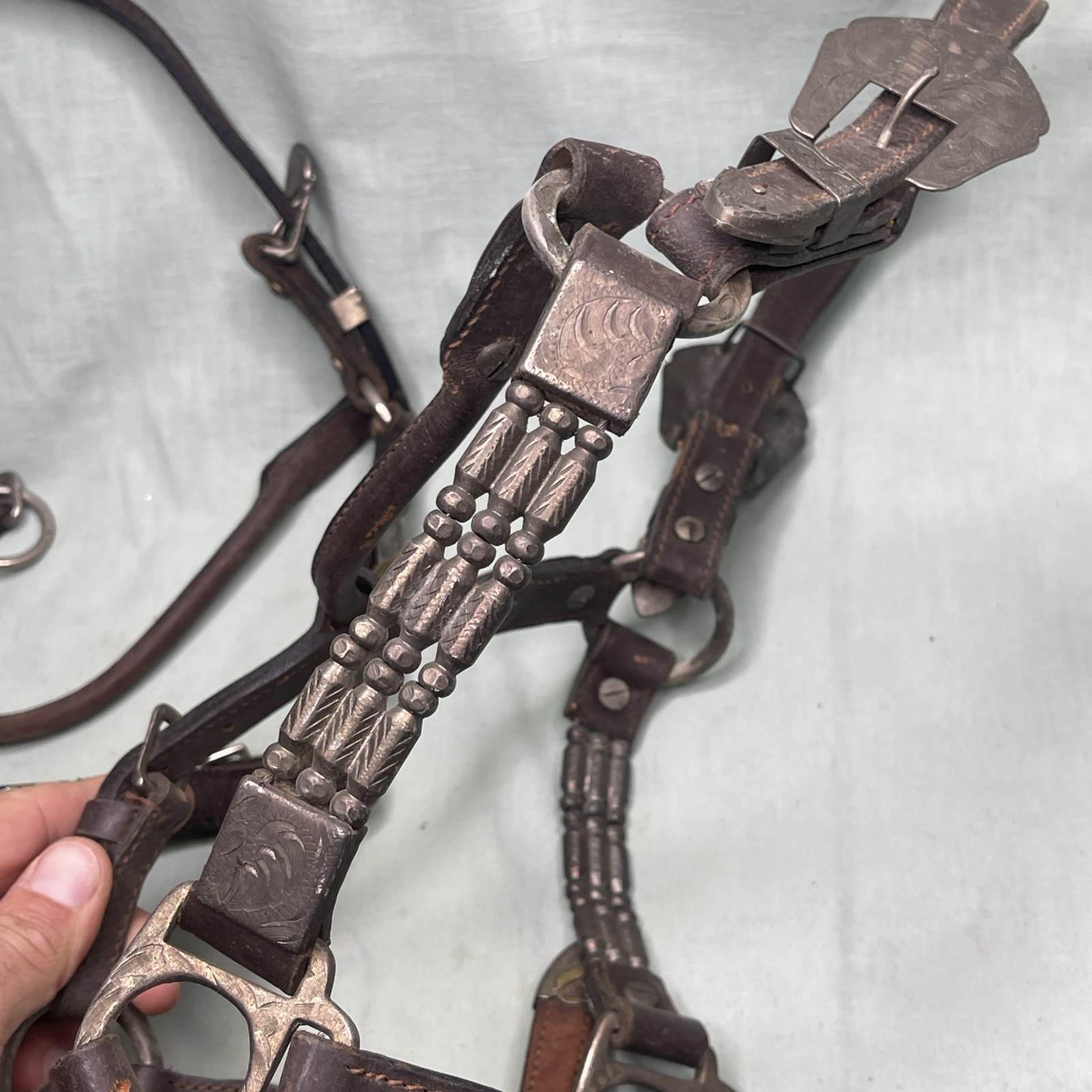Vintage Western Silver Overlay Headstalls Lot 4 Engraved Horse Bridles Tack