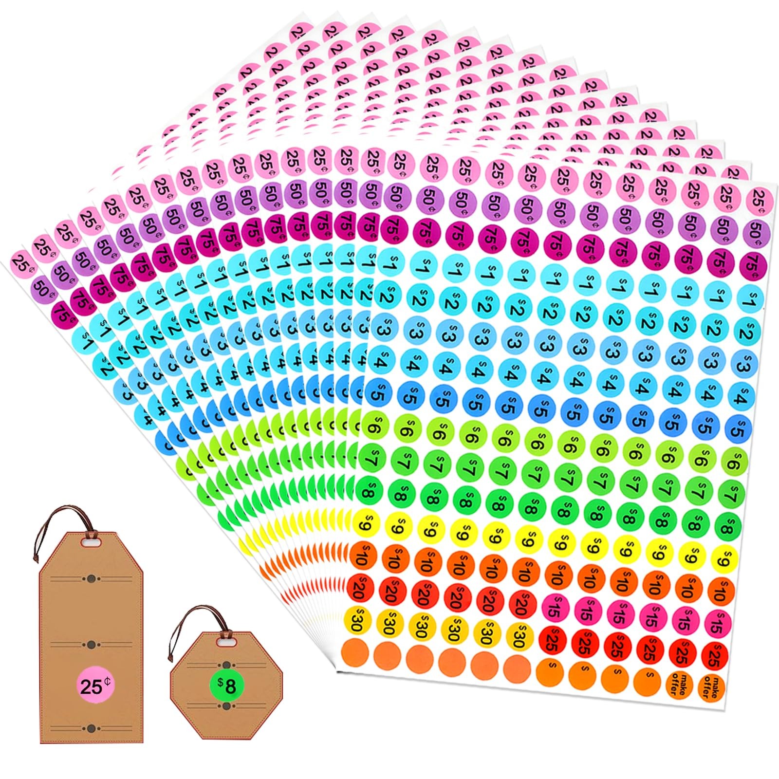 AZUREAL 3072 Piece 16 Sheet Price Stickers, 3/4 inch diameter, Colorful