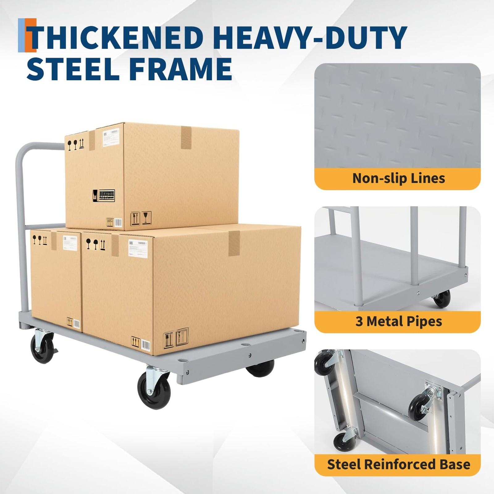 2-in-1 Platform Truck Cart Steel Panel Flatbed Dolly Cart 2200lbs with 4 Casters