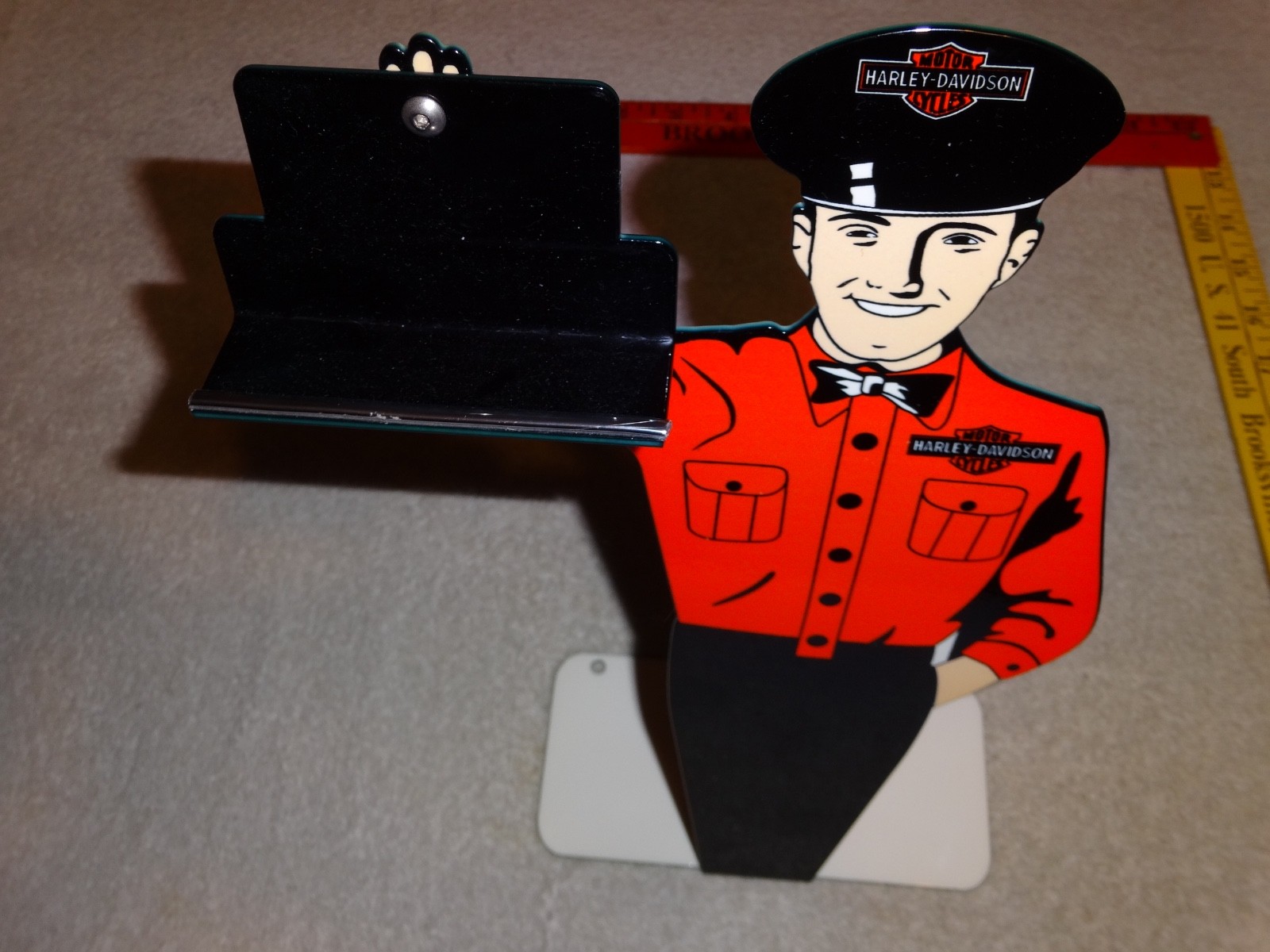 VINTAGE HARLEY DAVIDSON MOTORCYCLE👨MAN METAL GASOLINE BUSINESS CARD HOLDER SIGN