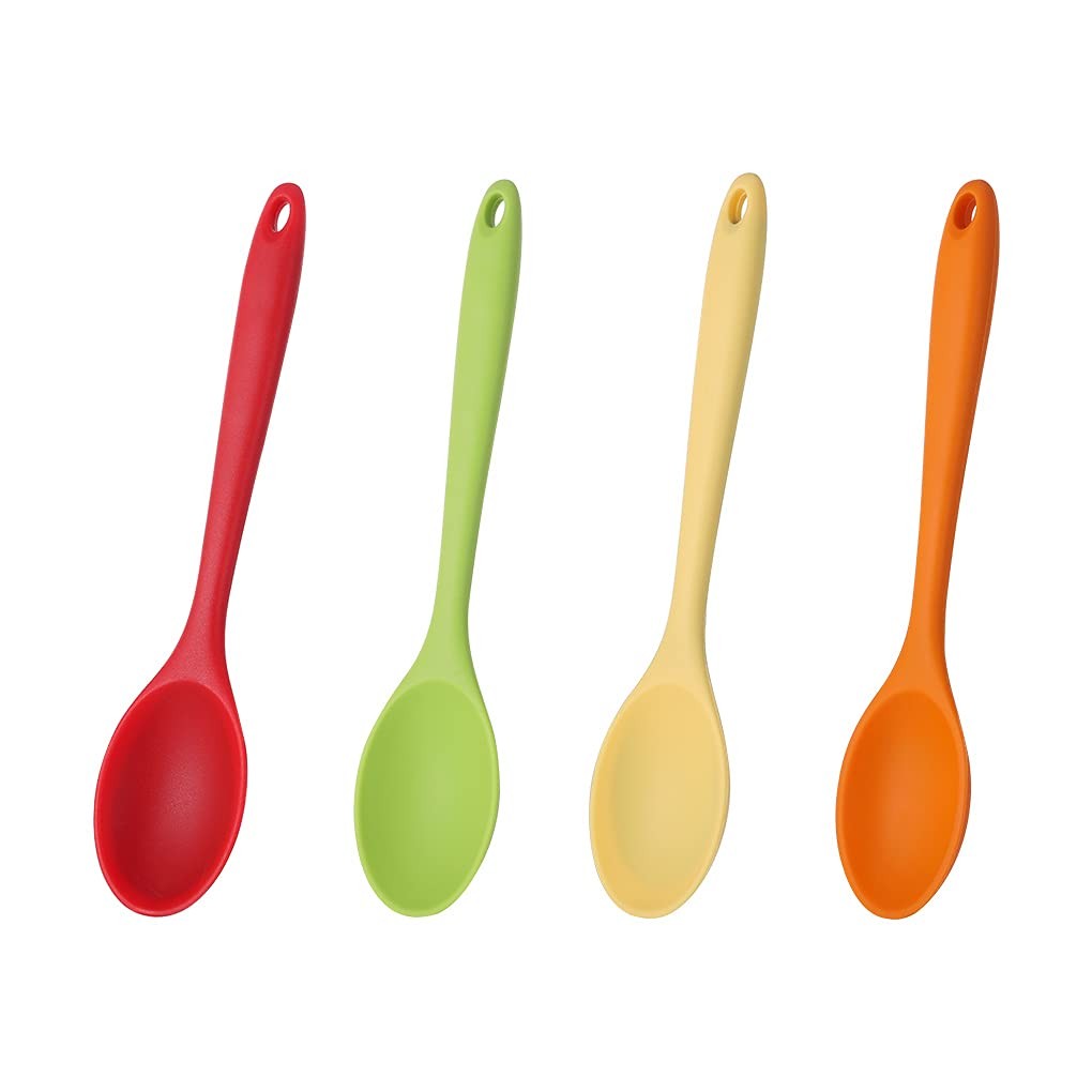 4 Pack 10.8" Large Silicone Mixing Spoons Non Stick Cooking Spoon for Stirring