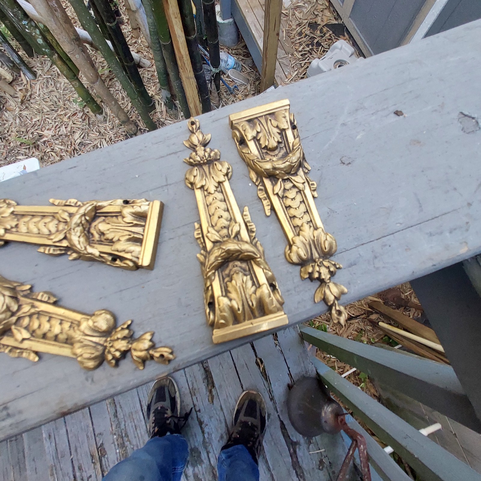 Antique Victorian Brass Furniture Trim Set Of Four Rococo
