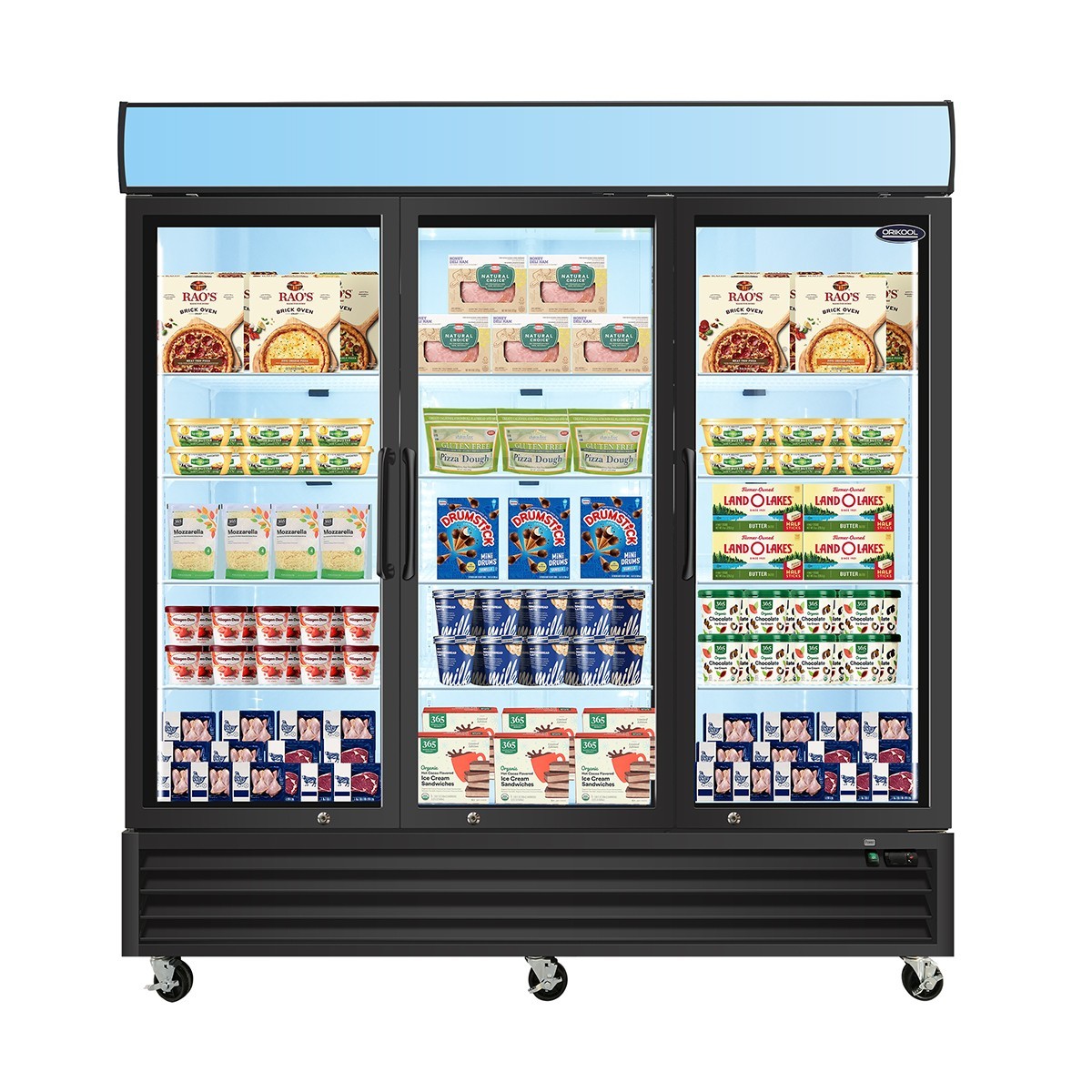 Commercial Glass Door Freezer Reach in Display Merchandiser 3 Section Restaurant