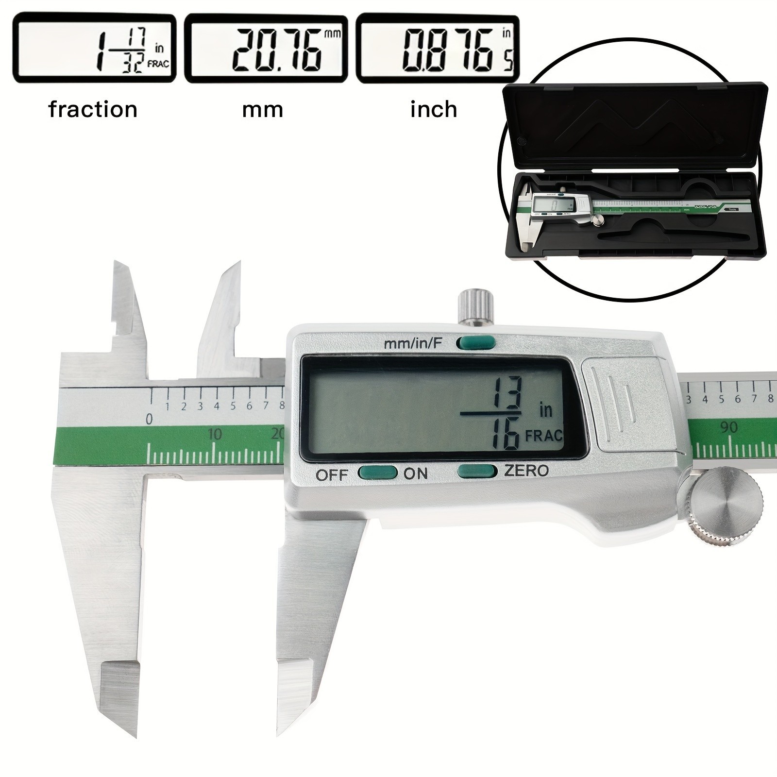 Digital Caliper - Stainless Steel LCD Display for Precise mm/Inch Measurement
