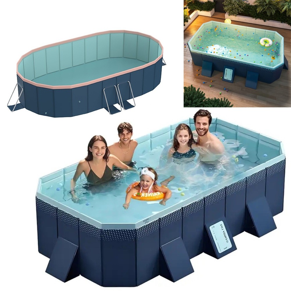1.6m - 3.0m Non Inflatable PVC Folding Pool for Bathing & Cooling Outdoor Patio