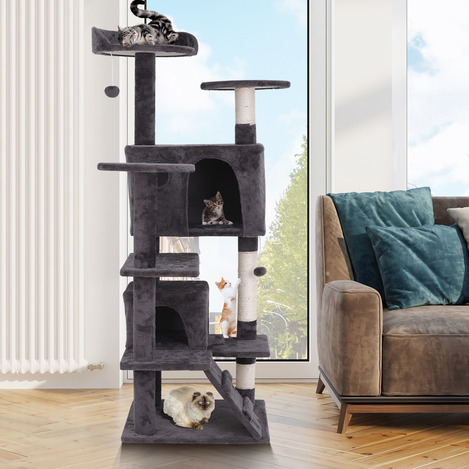 55" Large Cat Tree Tower Activity Center Playing House Condo For Rest Sturdy