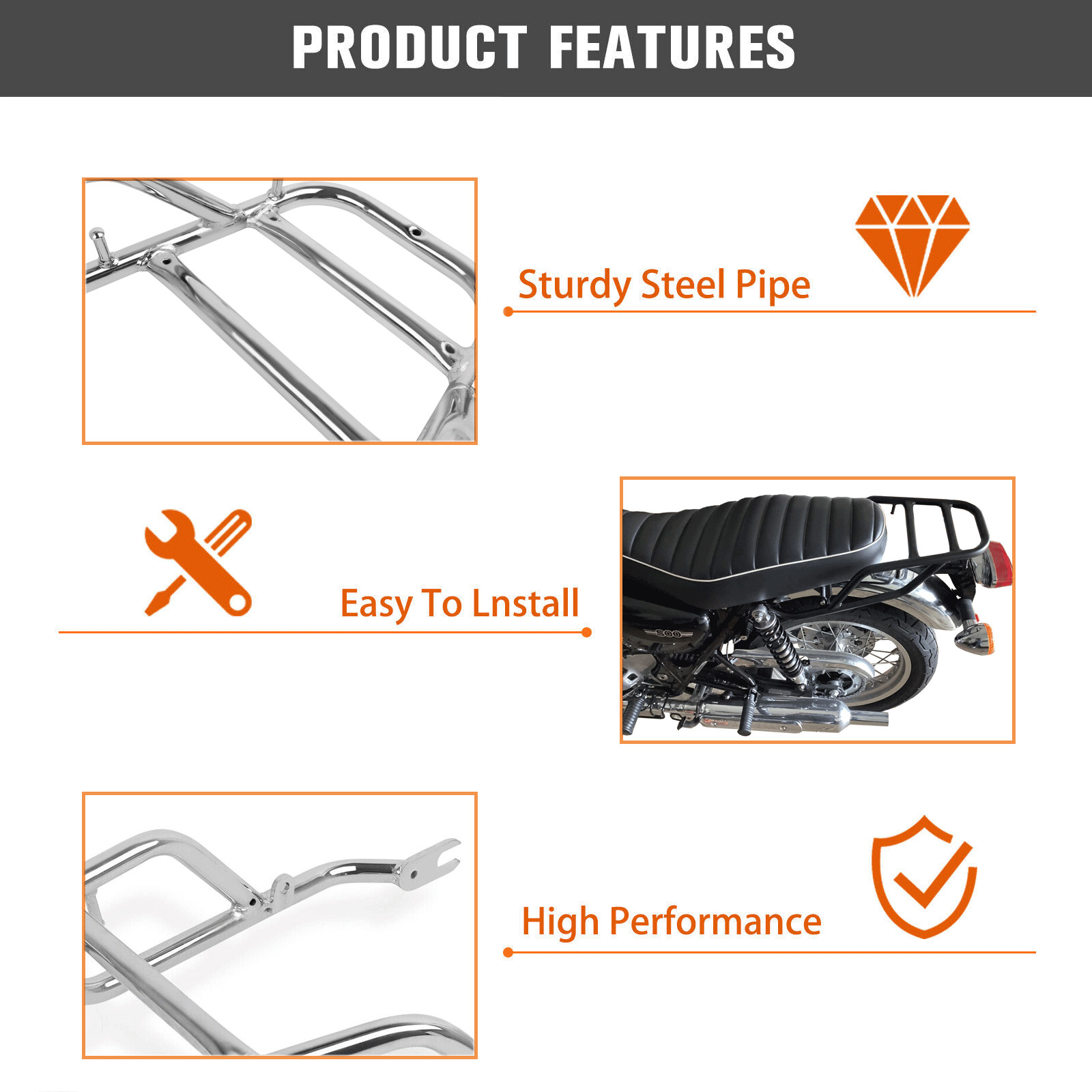 Luggage Rack Tail Rail Back Cargo Carrier For Kawasaki W800 2020-2023 Cafe ABS