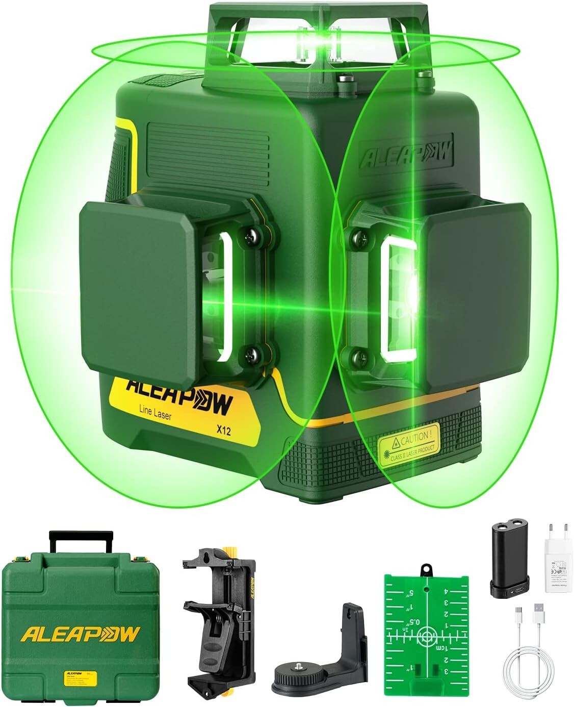 ALEAPOW 3D Laser Level, 147ft 3x360° Green Laser Level, 5.2Ah Battery, SelfLevel