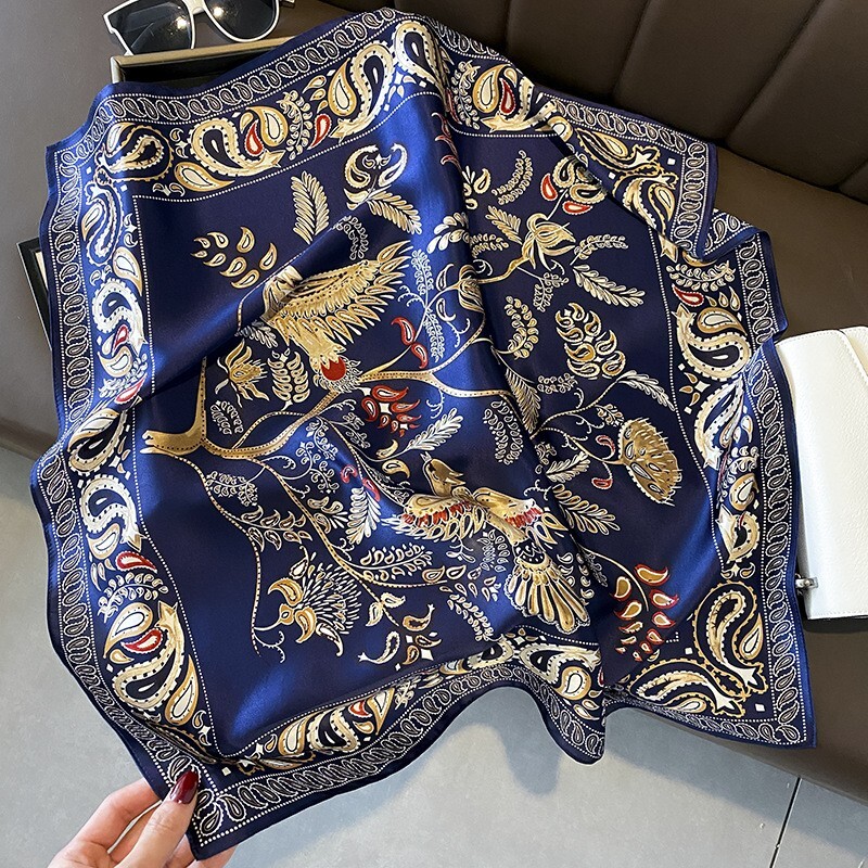 100% Mulberry Silk 27'' Scarf Women Vintage Birds Flower Kerchief Square Bandana