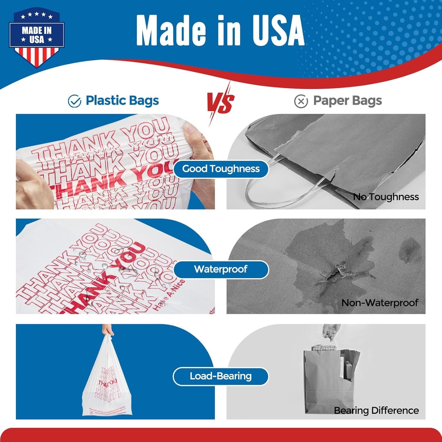 1000-2000 Thank You T-Shirt Bags 12" x 6.5" x 21", Plastic Grocery Shopping Bags