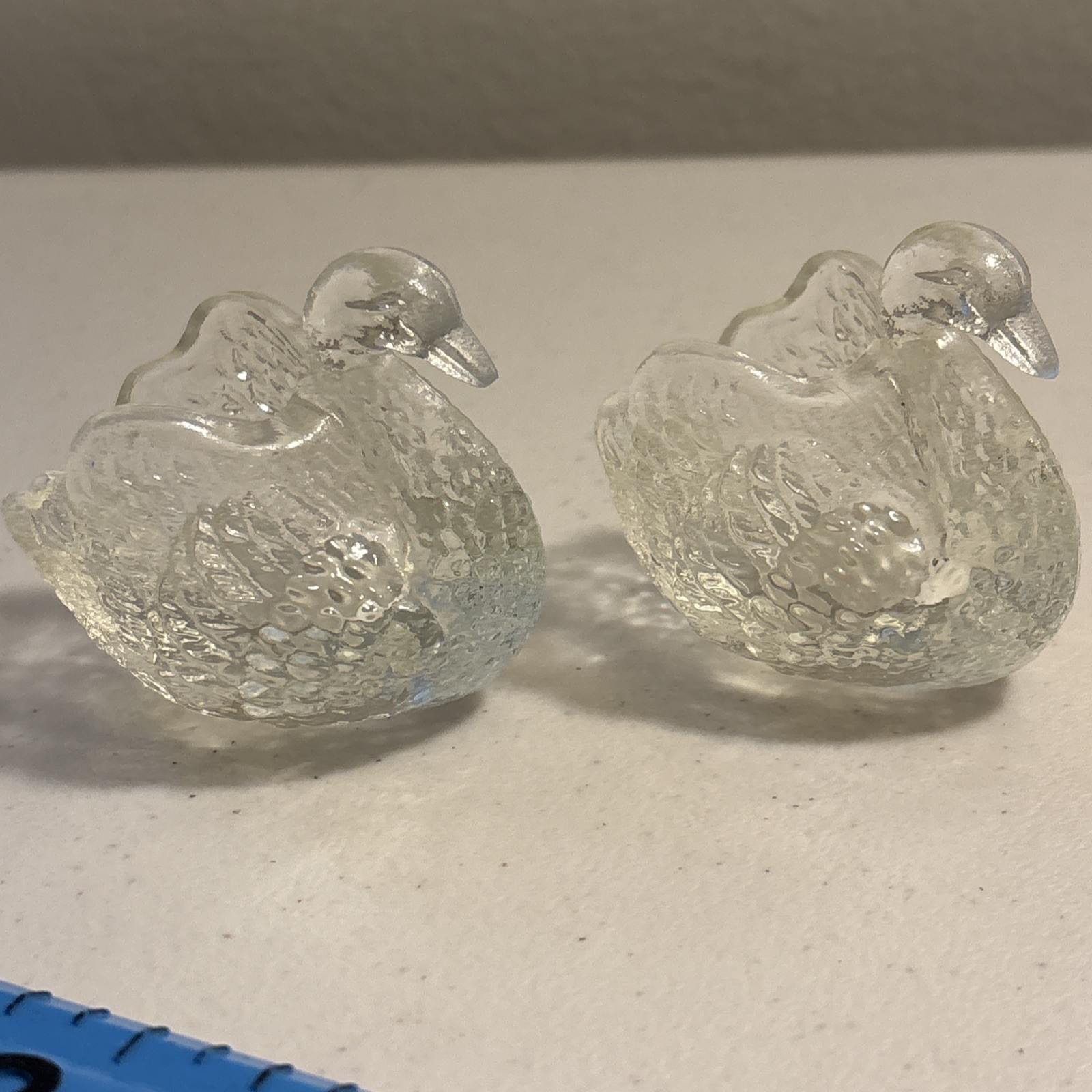 Vintage Pair Of Footed Pressed Glass Swans Open Salts Cellars dip
