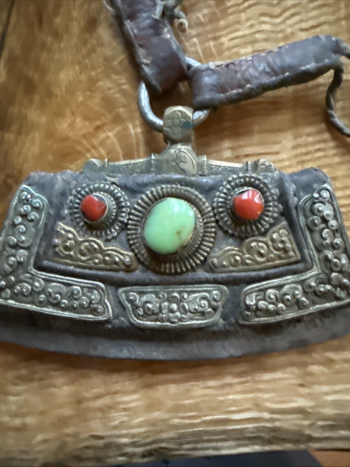 Old Antique Tibetan “ Mechak “ Flint Striker Red Coral Bead Leather Pouch Purse