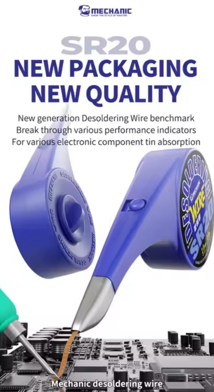 Mechanic SR20 2M Desoldering Braid, Copper Desoldering Strong Wick 1.5mm Width