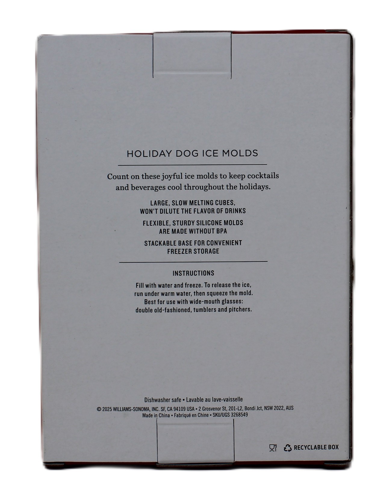 Williams Sonoma Dog Holiday Ice Mold 2 pack Christmas Brand New in Box