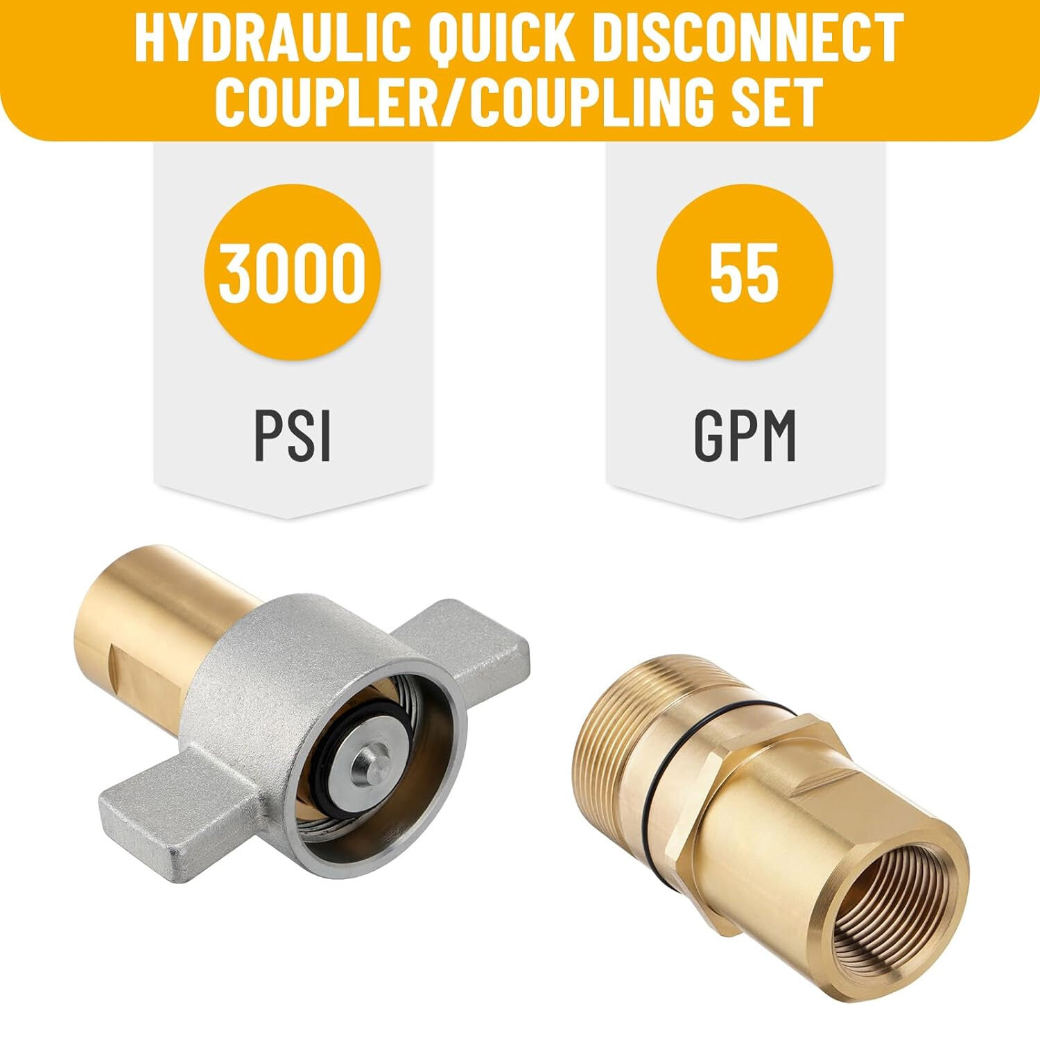 1" NPT Wet-Line Wing Nut Hydraulic Quick Disconnect Coupler / Coupling Set NEW