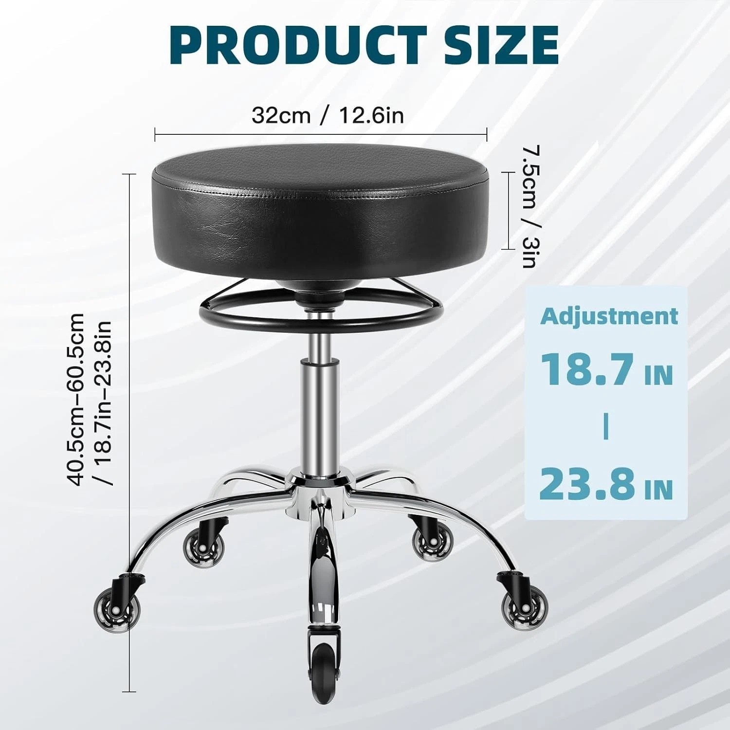 PU Leather Rolling Stool - 400lbs Capacity, Perfect for Tattoo & Beauty Studios