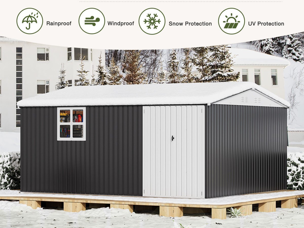 12x14 FT Outdoor Metal Storage Shed with Window,Lockable Metal Garden Tool Shed