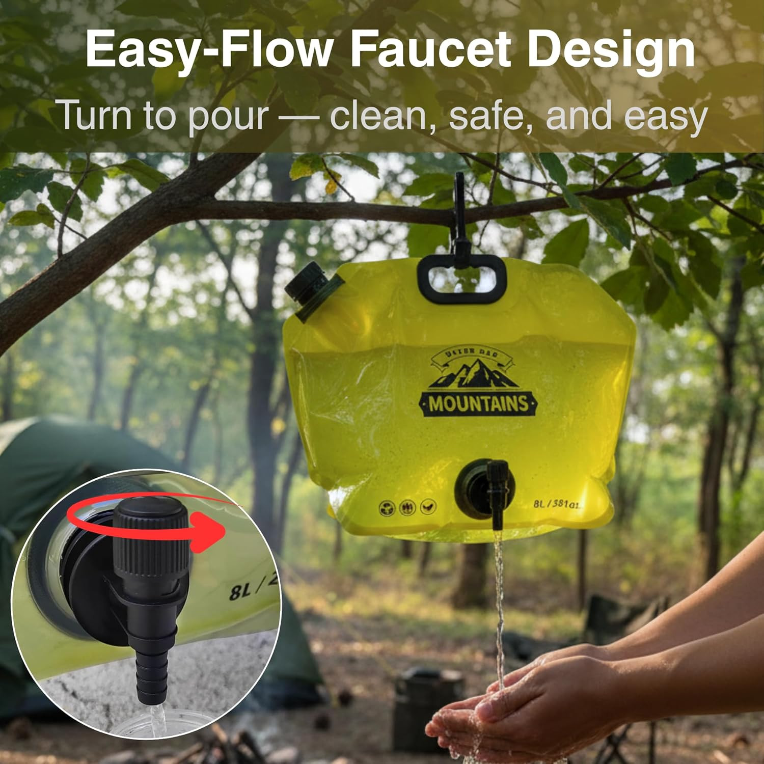 Camping Water Container 2 Gallon Collapsible Water Jug with Spout - Reusable BPA