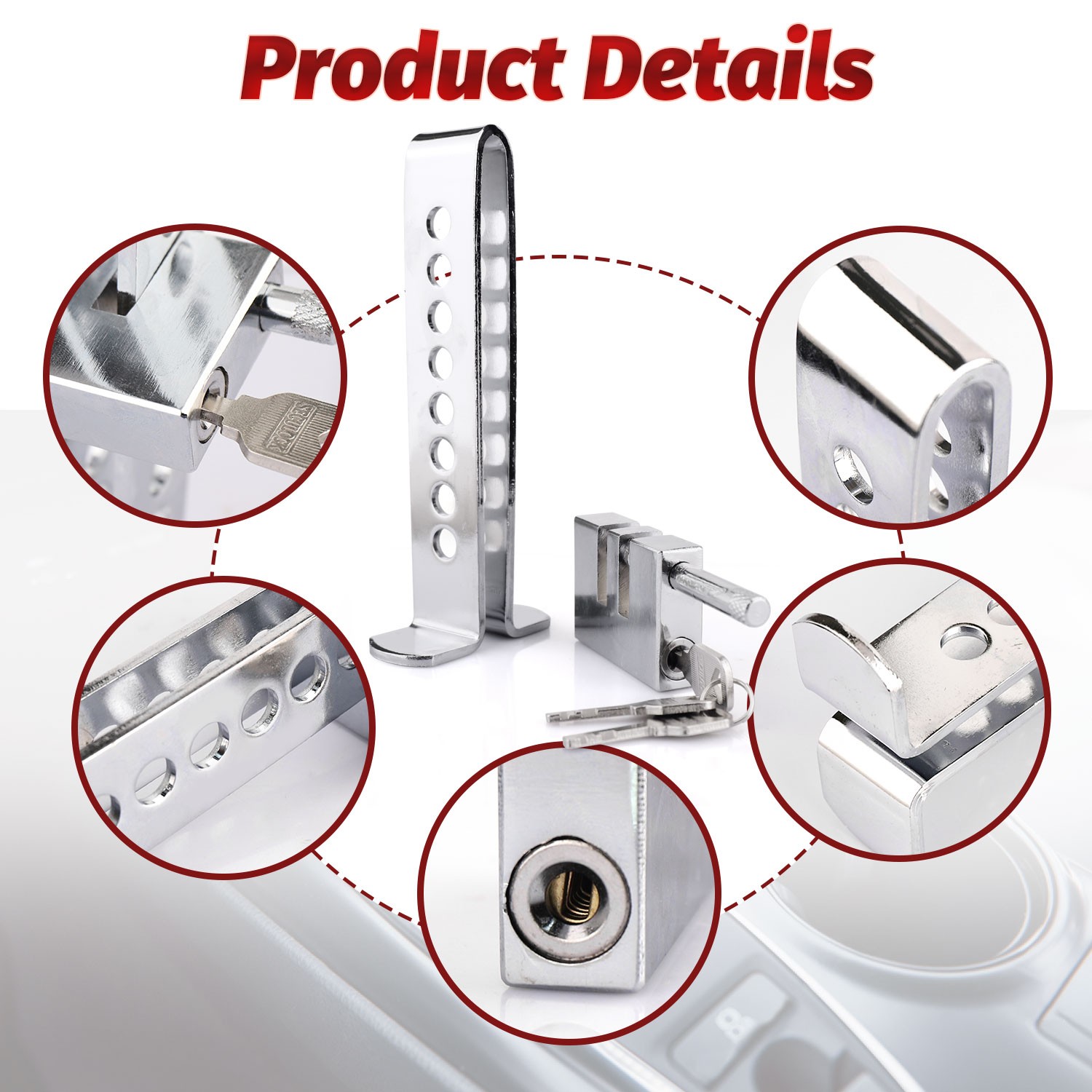 Stainless Steel Brake Pedal Lock Security Car Auto Clutch Lock Anti-theft W/3Key