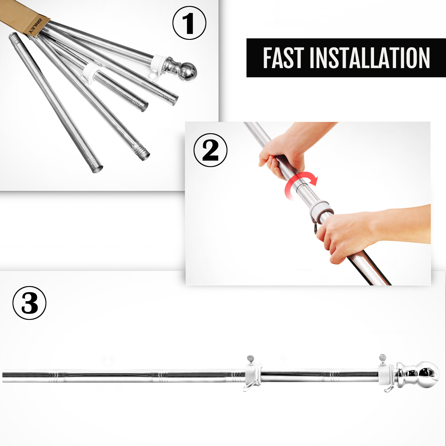 Anley 6 Ft Flag Pole Stainless Steel Flag Pole Kit with Rings Adjustable Length