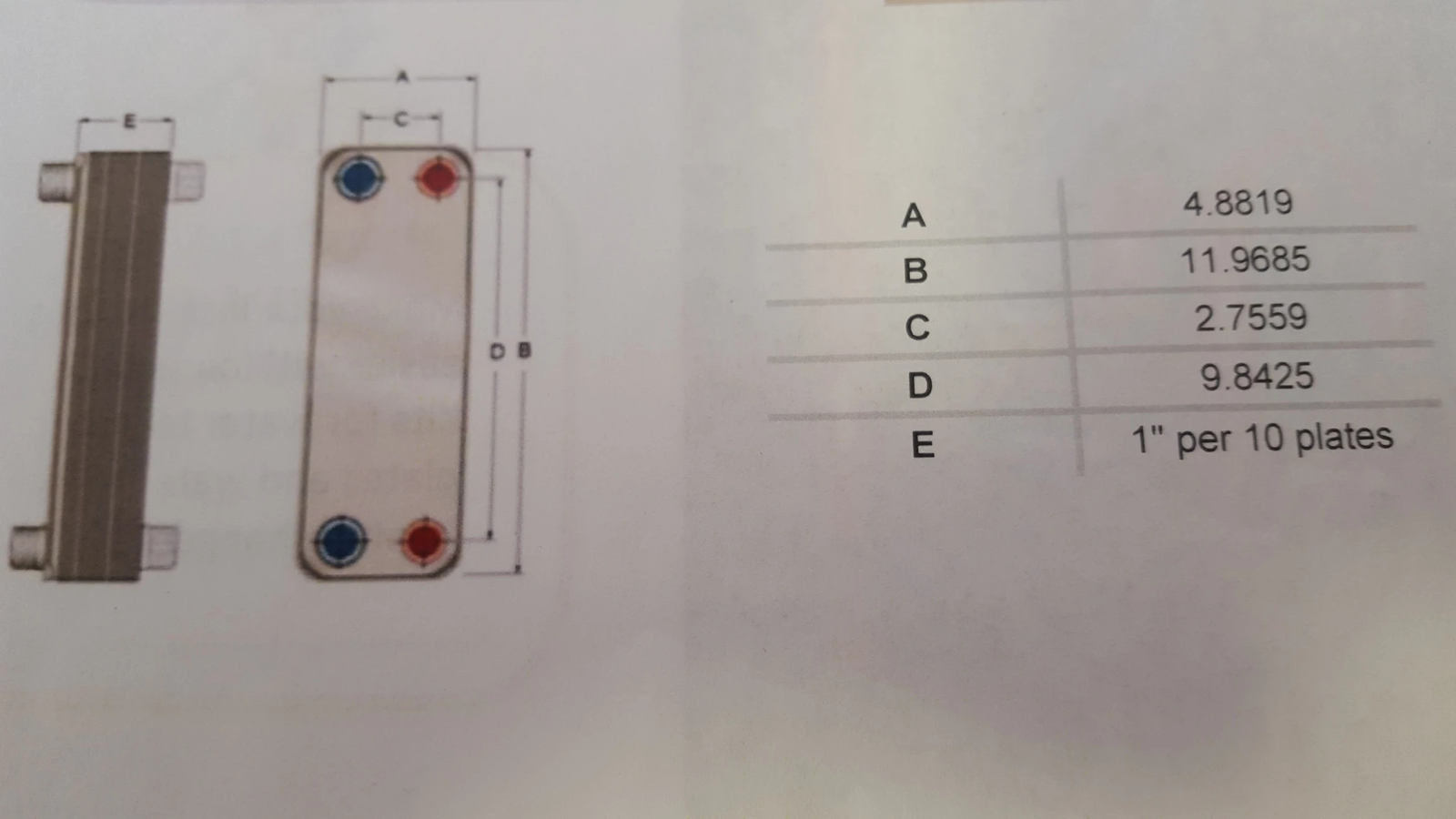 40 Plate Water to Water Brazed Plate Heat Exchanger 1" MPT Ports w/ Brackets