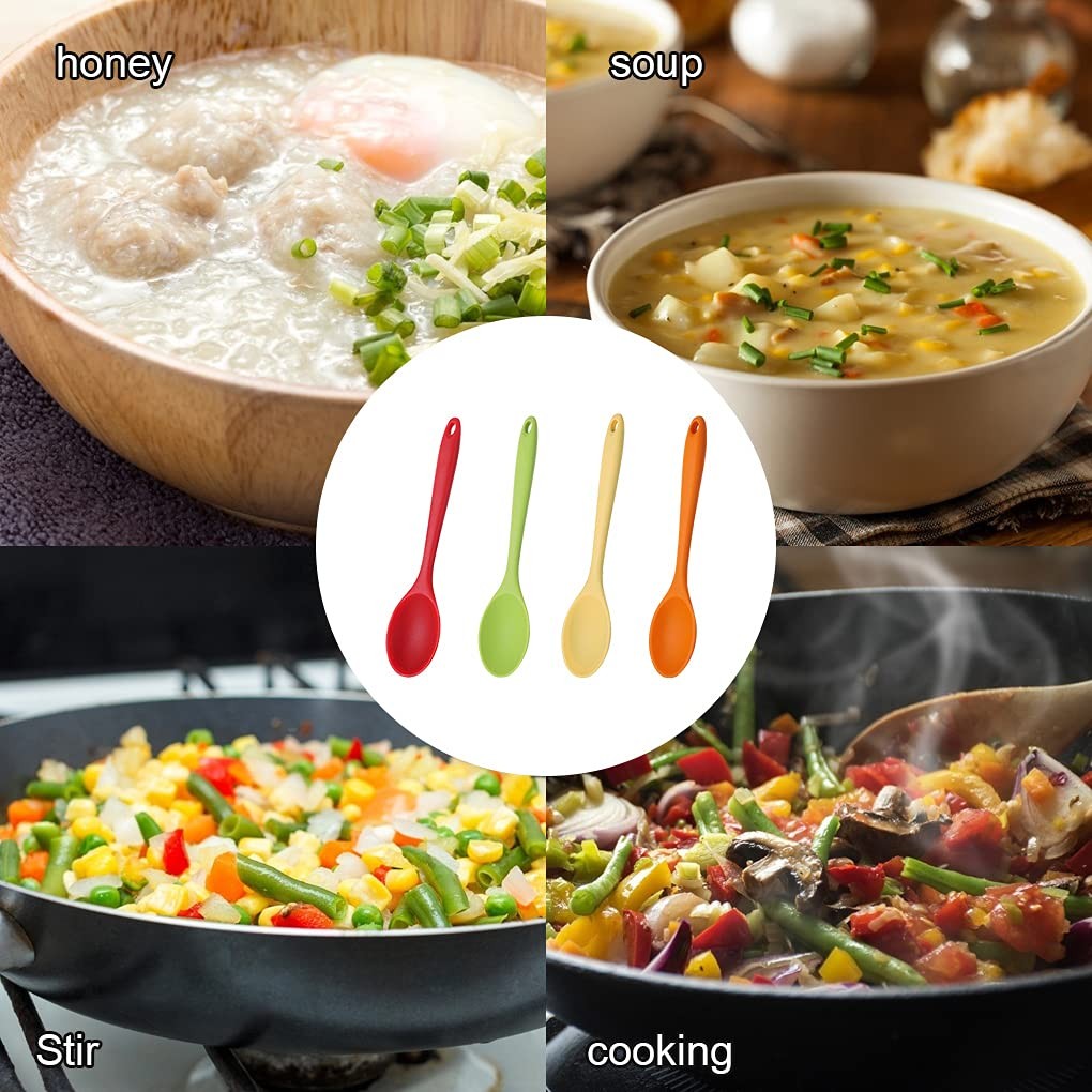 4 Pack 10.8" Large Silicone Mixing Spoons Non Stick Cooking Spoon for Stirring