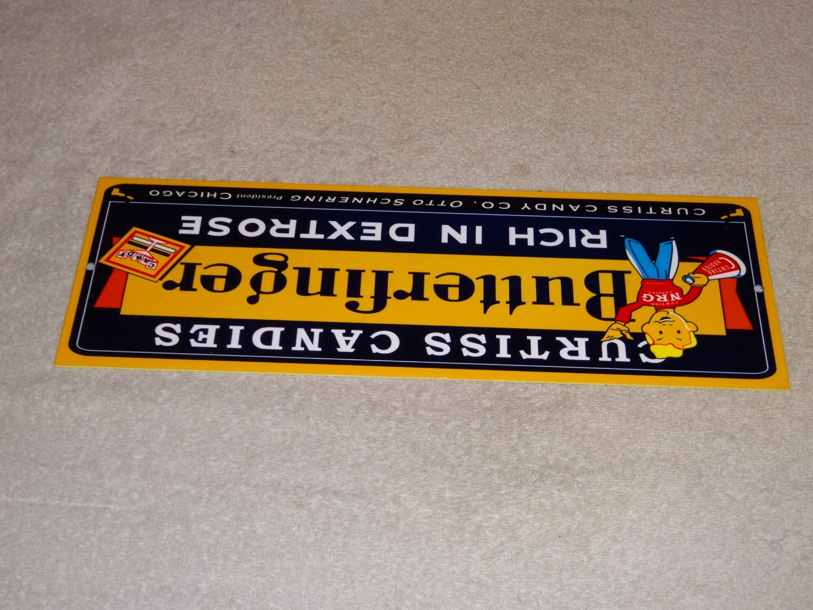 VINTAGE CURTISS CANDIES BUTTERFINGER 15" METAL CHICAGO CHOCOLATE CANDY BAR SIGN!