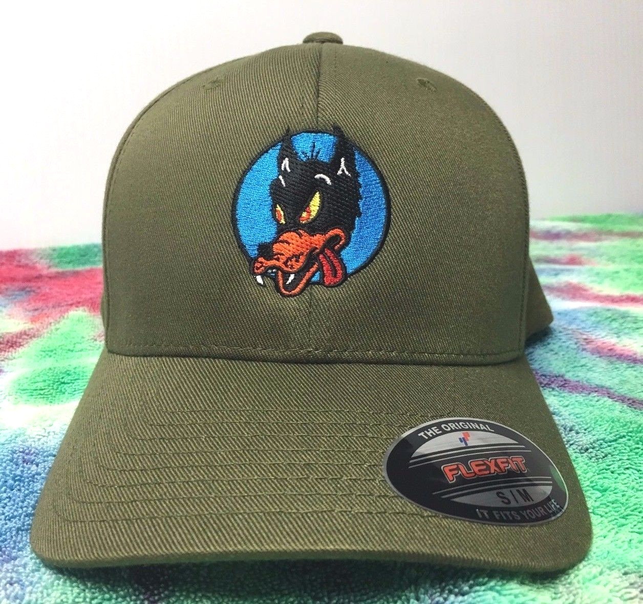 Grateful Dead Wolf Embroidered Flexfit Ball Cap Black, Navy or Olive S/M L/XL 2X