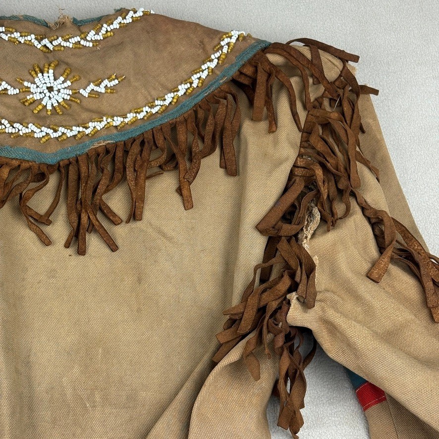Antique Native American Canvas Beaded Ceremonial Fringe Jacket Coat Metis Cree