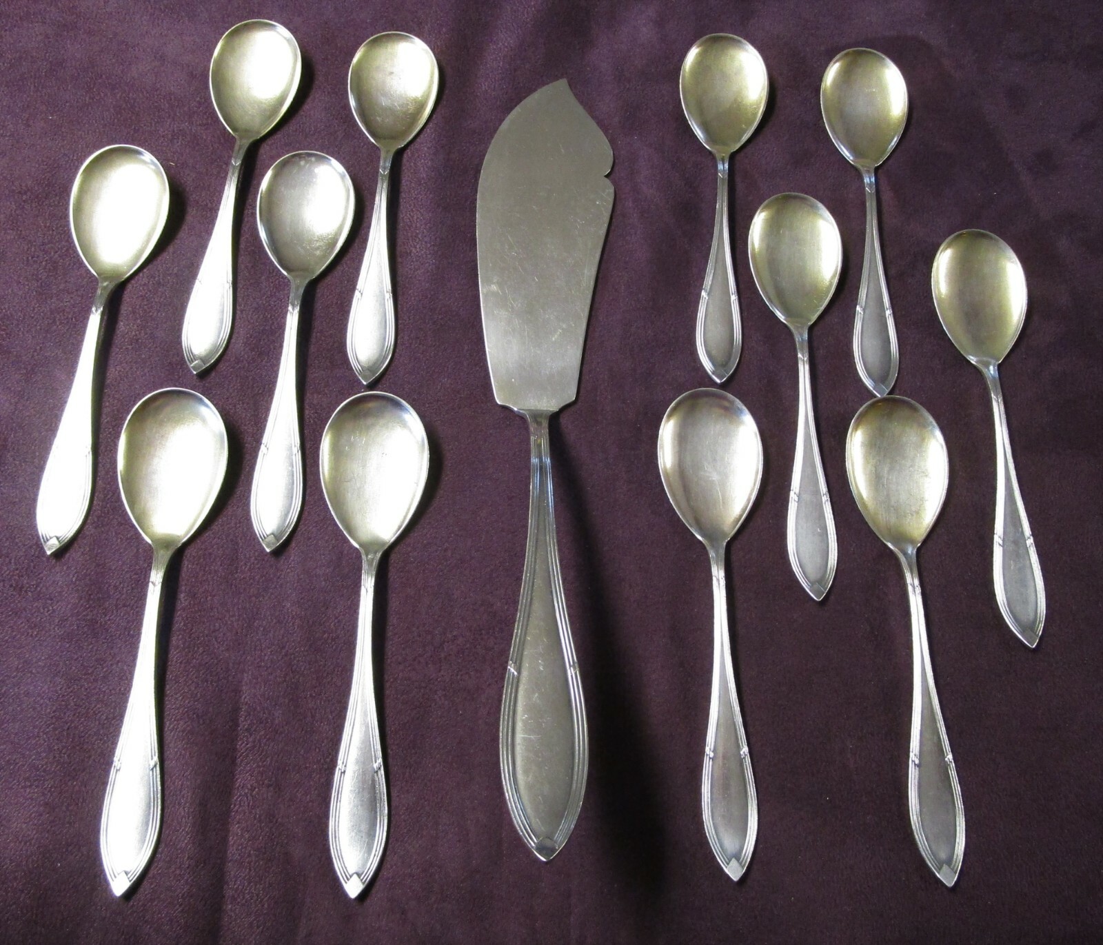 Antique German BSF Silverplate 13 Pc Ice Cream Set Art Deco Styling Gilded Bowls